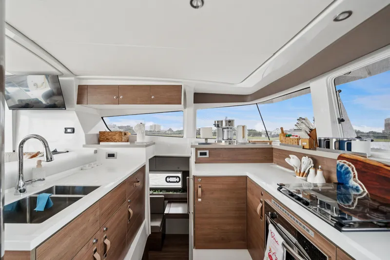 Slide: The Image of Modern kitchen interior of 2023 Bali 4.2 yacht with sleek design and appliances. - 45