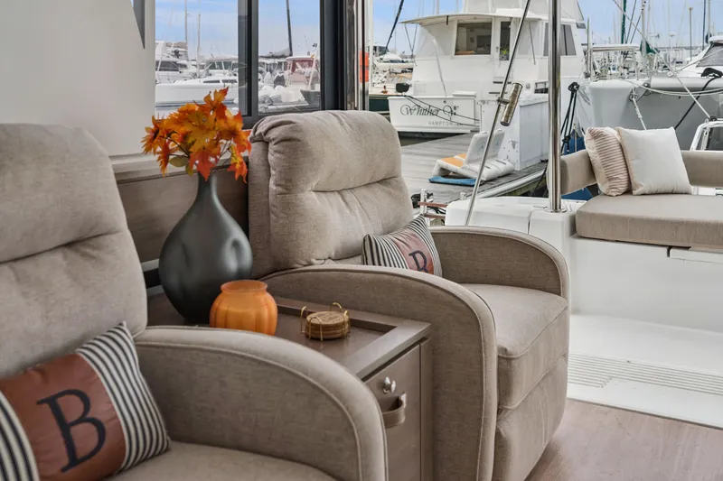 Slide: The Image of Luxurious interior of 2023 Bali 4.2 yacht with plush seating and elegant decor. - 66