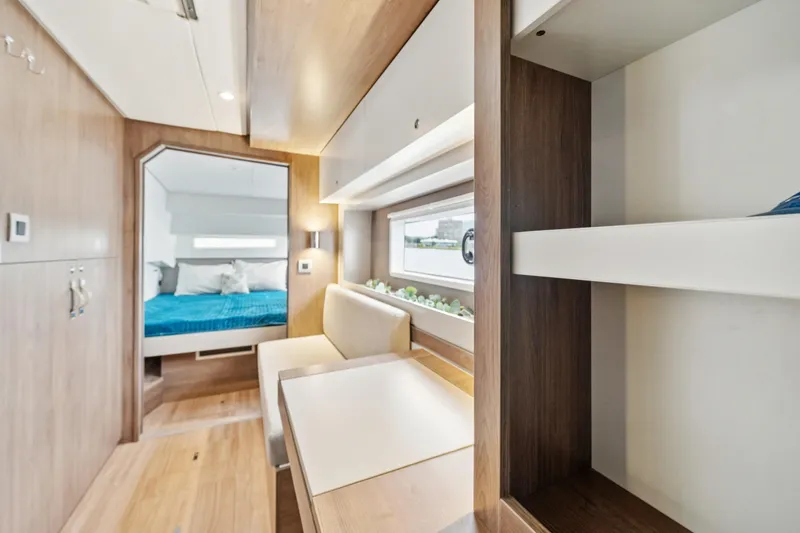 Slide: The Image of Modern interior of 2023 Bali 4.2 yacht with cozy seating and bedroom view. - 72
