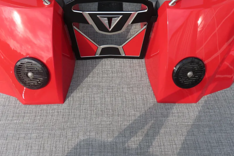 Slide: The Image of Red 2024 Trifecta 25Sport RF9 DC 3.0 Plus boat with speakers and stylish design. - 13