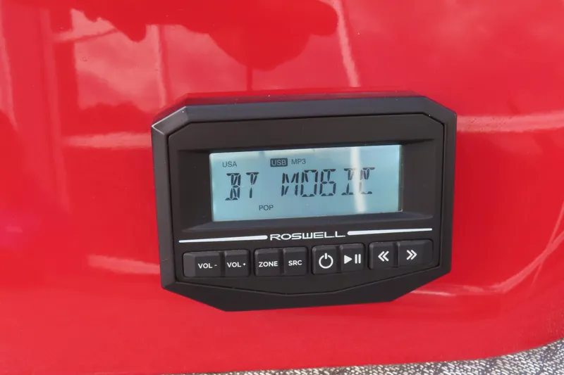 Slide: The Image of Roswell audio system on 2024 Trifecta 25Sport RF9 DC 3.0 Plus, red background. - 17