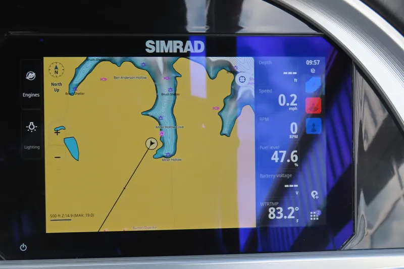 Slide: The Image of Simrad navigation display on 2024 Trifecta 25Sport RF9 DC 3.0 Plus boat. - 24