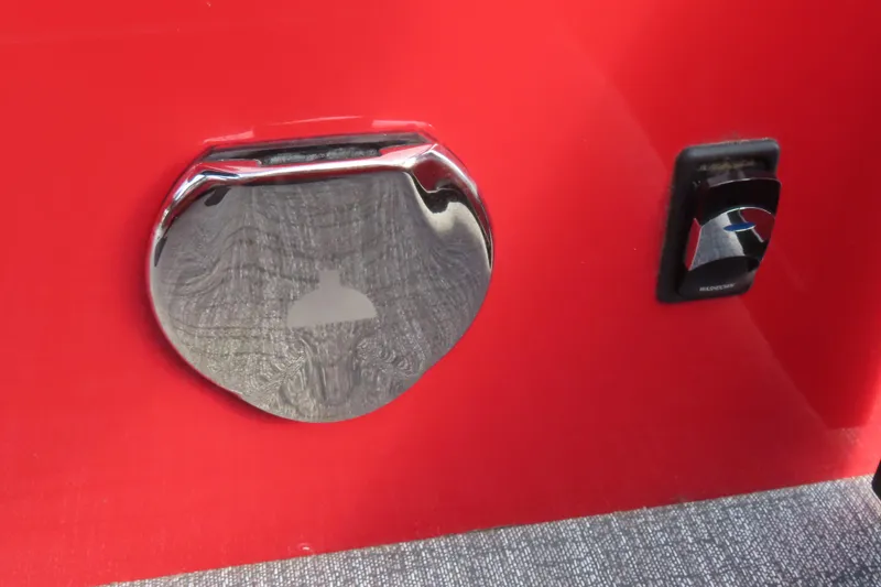 Slide: The Image of Red exterior detail of 2024 Trifecta 25Sport RF9 DC 3.0 Plus boat. - 25