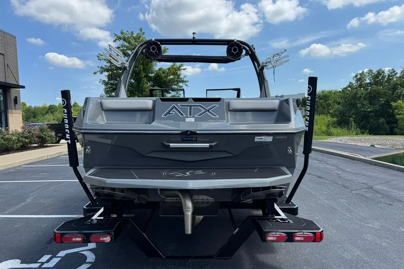 Slide: The Image of 2020 ATX Surf Boats 22 Type-S, rear view, parked outdoors under a blue sky. - 4