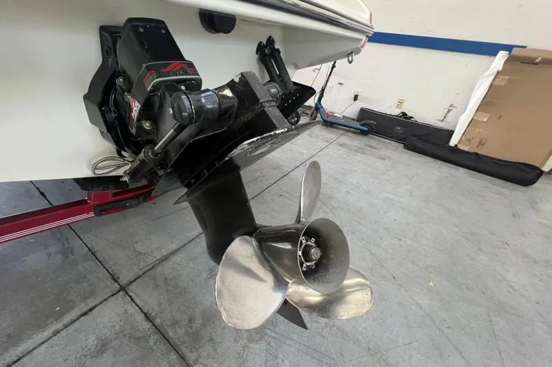 Slide: The Image of Close-up of a 1990 Powerplay Spectra XL boat engine with MerCruiser outdrive. - 6