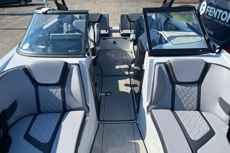 Slide: The Image of 2024 Yamaha Boats 255XD interior with modern seating and sleek design. - 6