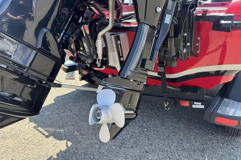 Slide: The Image of 2017 Nitro ZV18 boat motor and propeller close-up on a trailer. - 16