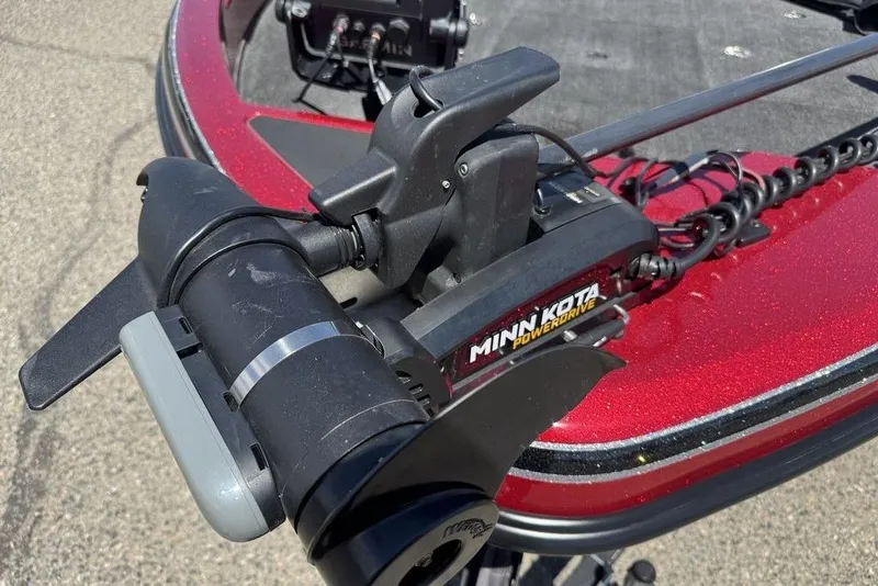 Slide: The Image of 2017 Nitro ZV18 boat with Minn Kota PowerDrive trolling motor on red deck. - 25