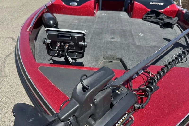 Slide: The Image of 2017 Nitro ZV18 boat deck with trolling motor and fish finder. - 28