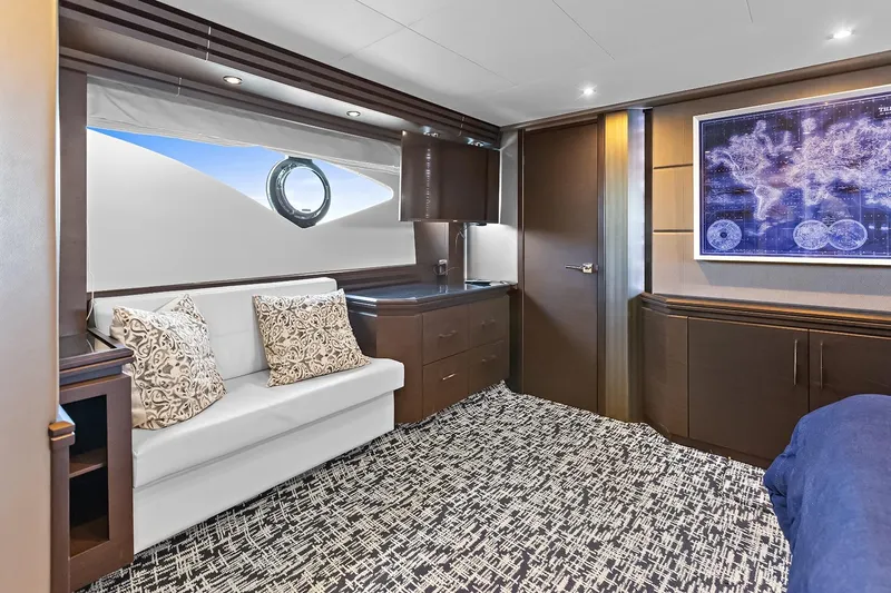 Slide: The Image of Luxurious interior of 2016 Marquis 720 Fly Bridge yacht master stateroom seating area - 29