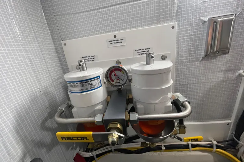 Slide: The Image of American Tug 362 (2022) engine fuel filter system with Racor components. - 52