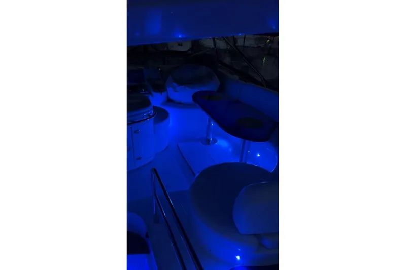 Slide: The Image of Azimut 55 Fly 2008 yacht interior with ambient blue lighting. - 31