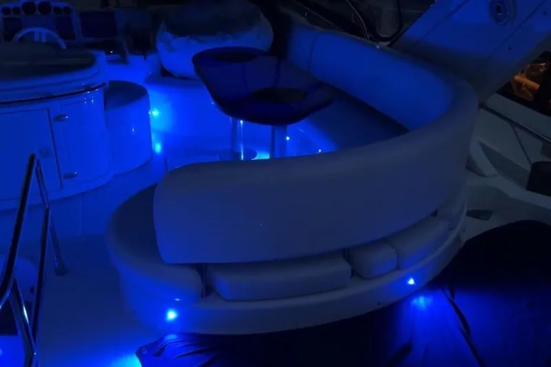 Slide: The Image of Luxurious Azimut 55 Fly yacht interior with blue LED lighting, 2008 model. - 32