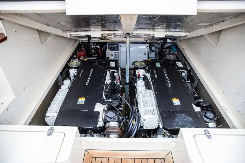 Slide: The Image of Engine compartment of 2010 Hinckley Picnic Boat MKIII with Volvo Penta engines. - 26