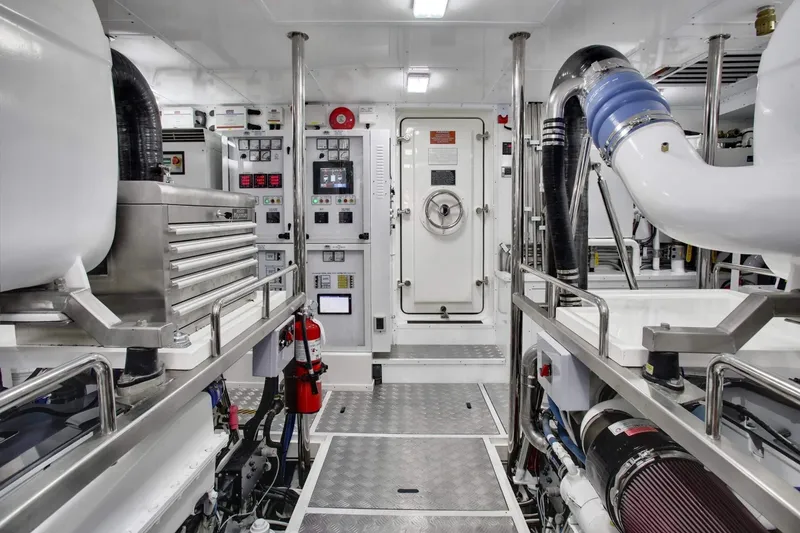 Slide: The Image of Engine room of 2026 Selene 92 Ocean Explorer yacht, featuring advanced equipment and controls. - 17