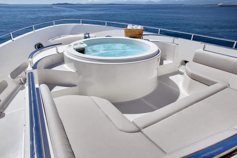 Slide: The Image of Luxurious Selene 92 Ocean Explorer yacht with jacuzzi, 2026 model, on open sea. - 24