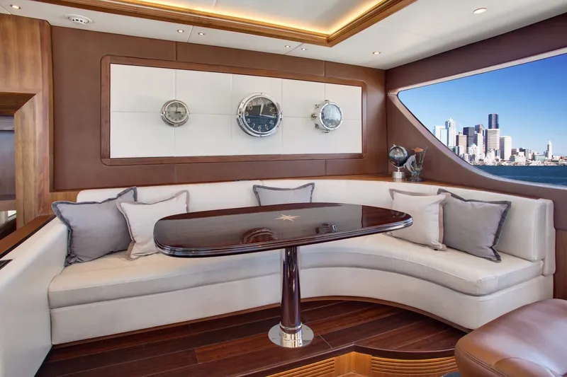 Slide: The Image of Luxurious interior of 2026 Selene 92 Ocean Explorer yacht with city skyline view. - 6