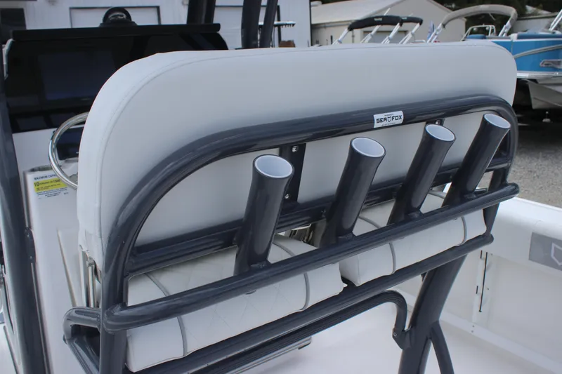 Slide: The Image of 2026 Sea Fox 248 Commander boat seat with rod holders, featuring sleek design and durable materials. - 18
