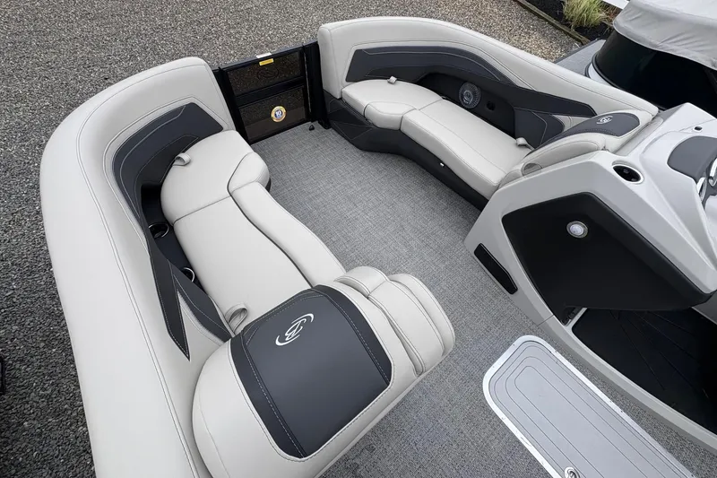 Slide: The Image of Luxurious interior of 2026 Barletta C22UC pontoon boat with plush seating and modern design. - 12
