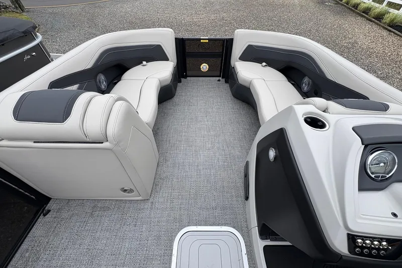 Slide: The Image of 2026 Barletta C22UC boat interior with luxurious seating and modern design. - 13
