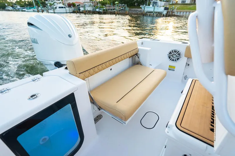 Slide: The Image of Manufacturer Provided Image: 2025 Sportsman Open 212 Center Console boat, top view, beige seating, white hull. - 9