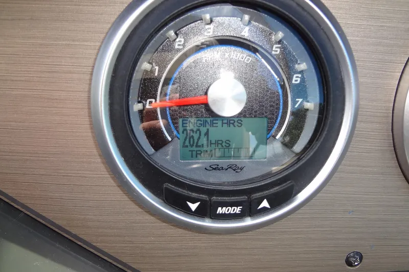 Slide: The Image of Close-up of Sea Ray Sundancer 280 tachometer displaying 262.1 engine hours. - 22