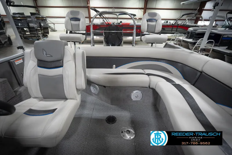Slide: The Image of Interior of a 2022 Flowers SD224 boat with gray seating and modern design. - 18