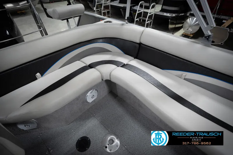Slide: The Image of Luxurious boat seating with sleek design, featuring Reeder-Trausch Marine branding. - 21