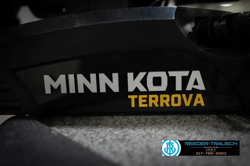 Slide: The Image of Minn Kota Terrova motor with Reeder-Trausch Marine contact information displayed. - 49
