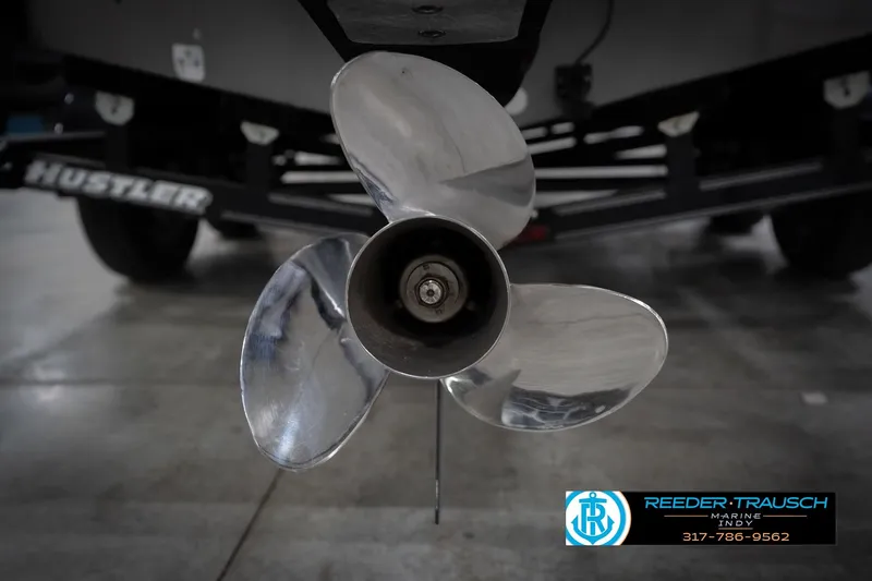 Slide: The Image of Close-up of a boat propeller with Reeder-Trausch Marine logo and contact information. - 59