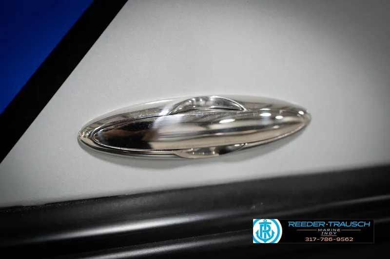 Slide: The Image of Close-up of a sleek, metallic boat cleat on a Flowers SD224, 2022 model. - 63