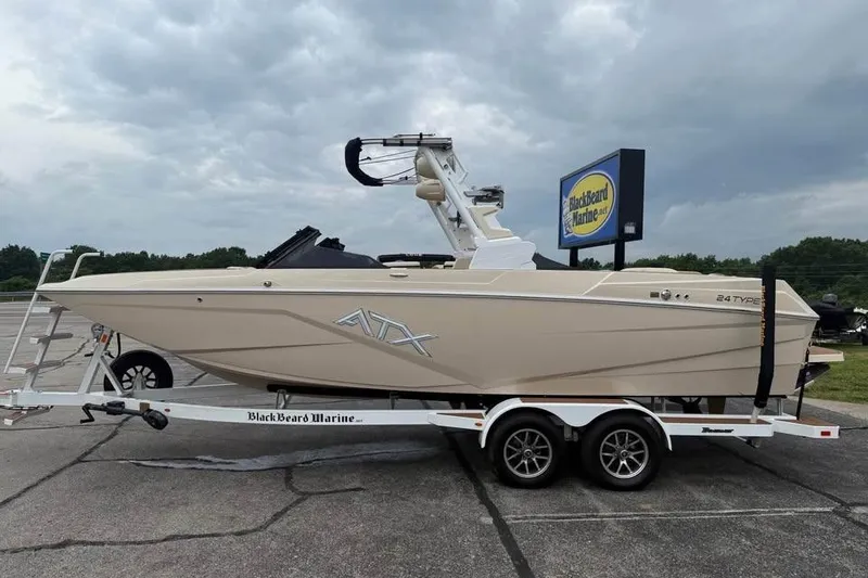 Slide: The Image of 2024 ATX Surf Boats 24 Type-S on trailer at BlackBeard Marine dealership. - 5