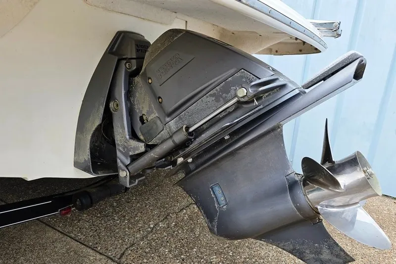 Slide: The Image of 2008 Glastron GT205 BR boat's Volvo Penta outdrive and propeller detail. - 10