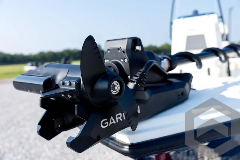 Slide: The Image of Close-up of a Garmin trolling motor on a 2026 Pathfinder 2200 TRS boat. - 13