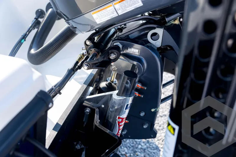 Slide: The Image of Close-up of 2026 Pathfinder 2200 TRS boat engine components and hydraulic system. - 24