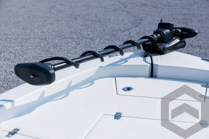 Slide: The Image of 2026 Pathfinder 2200 TRS boat with Garmin trolling motor on deck. - 38