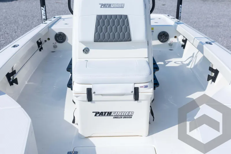Slide: The Image of 2026 Pathfinder 2200 TRS boat interior with seating and storage, showcasing modern design. - 46