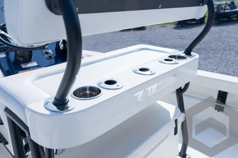 Slide: The Image of 2026 Pathfinder 2200 TRS boat console with cup holders and sleek design. - 70