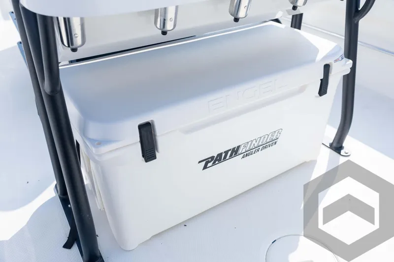 Slide: The Image of 2026 Pathfinder 2200 TRS boat with Engel cooler and rod holders. - 71