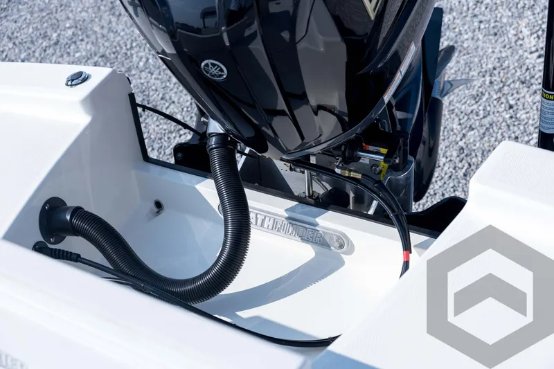 Slide: The Image of 2026 Pathfinder 2200 TRS boat engine compartment with Yamaha motor, detailed view. - 75