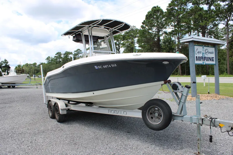 Slide: The Image of 2018 Robalo R200 Center Console boat on trailer at Cape Romain Marine. - 1