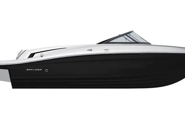 The Image of 2026 Bayliner VR6 Bowrider OB, sleek black and white design, side view. - 1