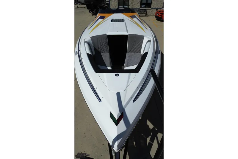Slide: The Image of 2008 Nordic Powerboats 35 Flame MCOB, sleek white design, docked outdoors. - 19