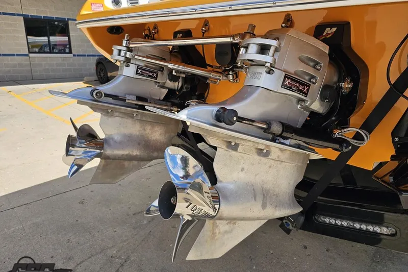 Slide: The Image of Twin propellers on a 2008 Nordic Powerboats 35 Flame MCOB, showcasing performance engineering. - 39