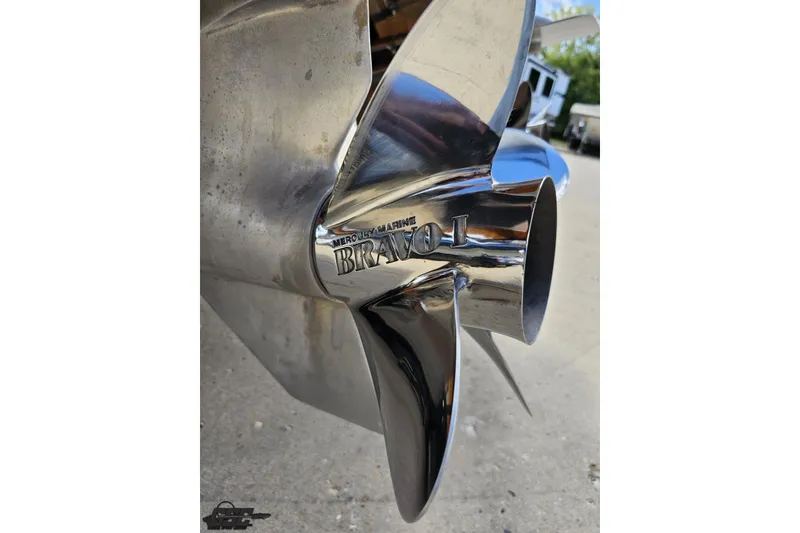 Slide: The Image of Close-up of a Mercury Marine Bravo I propeller on a 2008 Nordic Powerboats 35 Flame MCOB. - 46