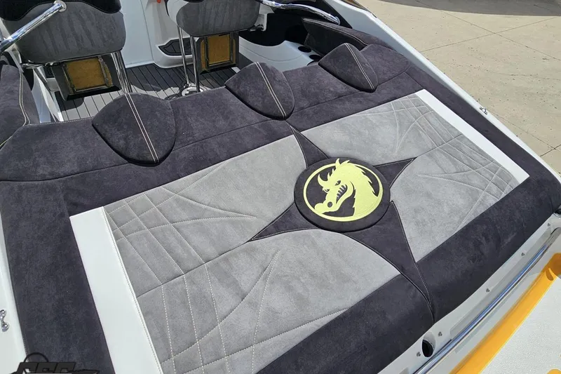 Slide: The Image of 2008 Nordic Powerboats 35 Flame MCOB interior with dragon emblem and stylish seating. - 51