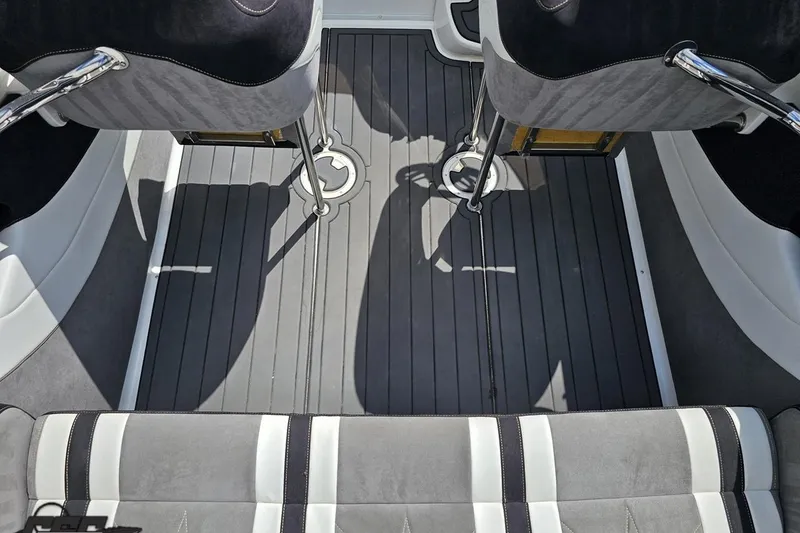 Slide: The Image of Interior of 2008 Nordic Powerboats 35 Flame MCOB, featuring sleek seating and modern flooring. - 59