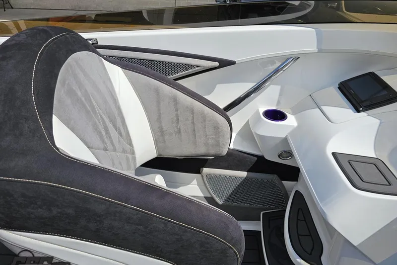 Slide: The Image of Interior of 2008 Nordic Powerboats 35 Flame MCOB, featuring sleek seating and modern dashboard. - 70