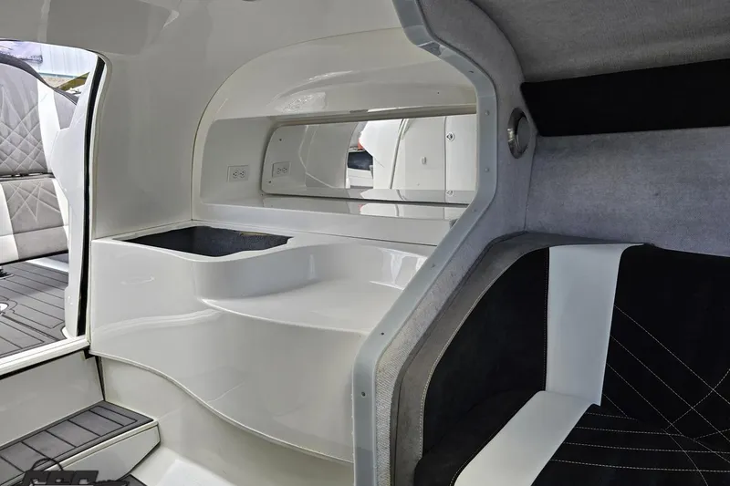Slide: The Image of Interior of 2008 Nordic Powerboats 35 Flame MCOB, featuring sleek seating and modern design. - 95