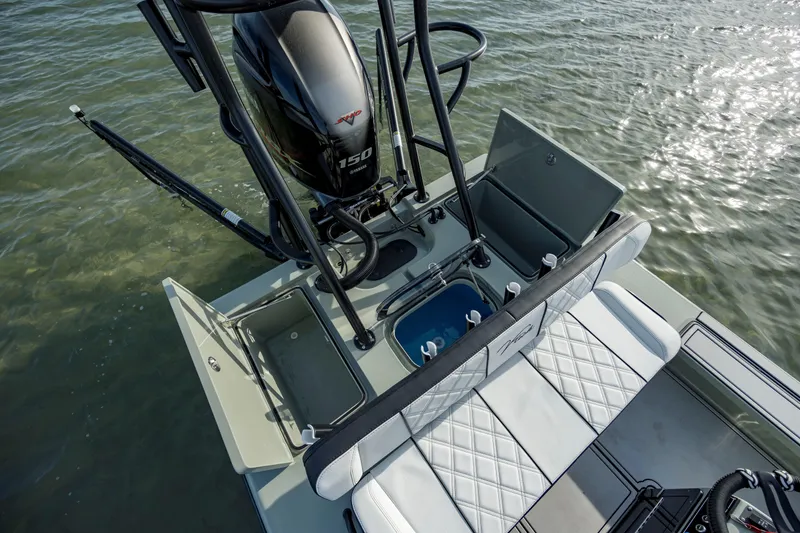 Slide: The Image of Vtech 18 boat, 2025 model, featuring Yamaha 150 engine and spacious seating on water. - 21